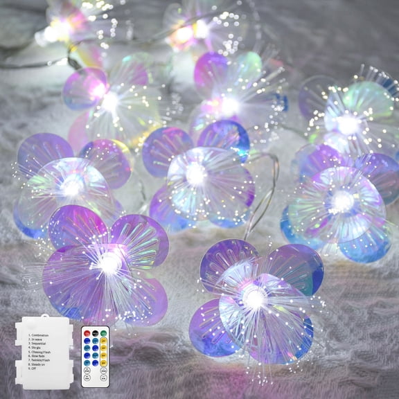 TUSLUZ Fiber Optic Flower String Lights Battery Operated with Timer, 13ft 20 LED Flower Garland Lights Fairy Lights for Room Table Wedding Christmas Easter Décor (White)