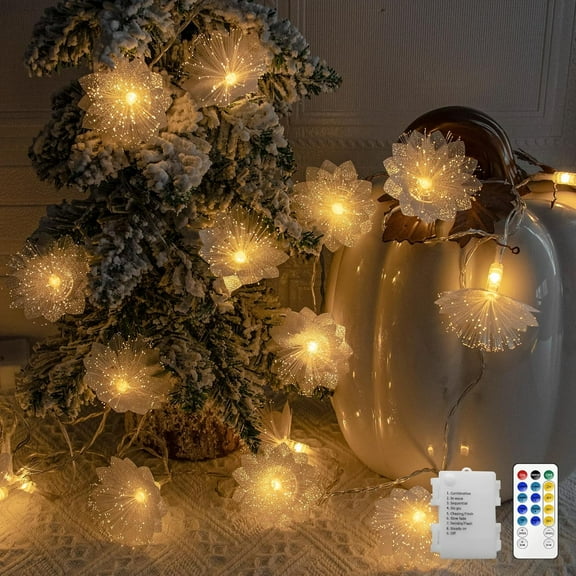 TUSLUZ Flower String Lights 13 Ft 20 LED Flower Fairy Lights Battery Operated with Remote Timer, Fiber Optic Twinkle Lights for Bedroom Wedding Christmas Dorm Fence Garden Decor (Warm White)