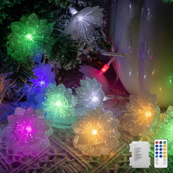 TUSLUZ Flower String Lights 13 Ft 20 LED Flower Fairy Lights Battery Operated with Remote Timer, Fiber Optic Twinkle Lights for Bedroom Wedding Christmas Dorm Fence Garden Decor (Multi-color)