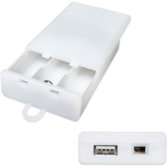 TUSLUZ USB Female Socket 3 AA Battery Case White Battery Box Holder for 5V USB LED Strip Lights Fairy String Lights Curtain Lights Christmas Decoration