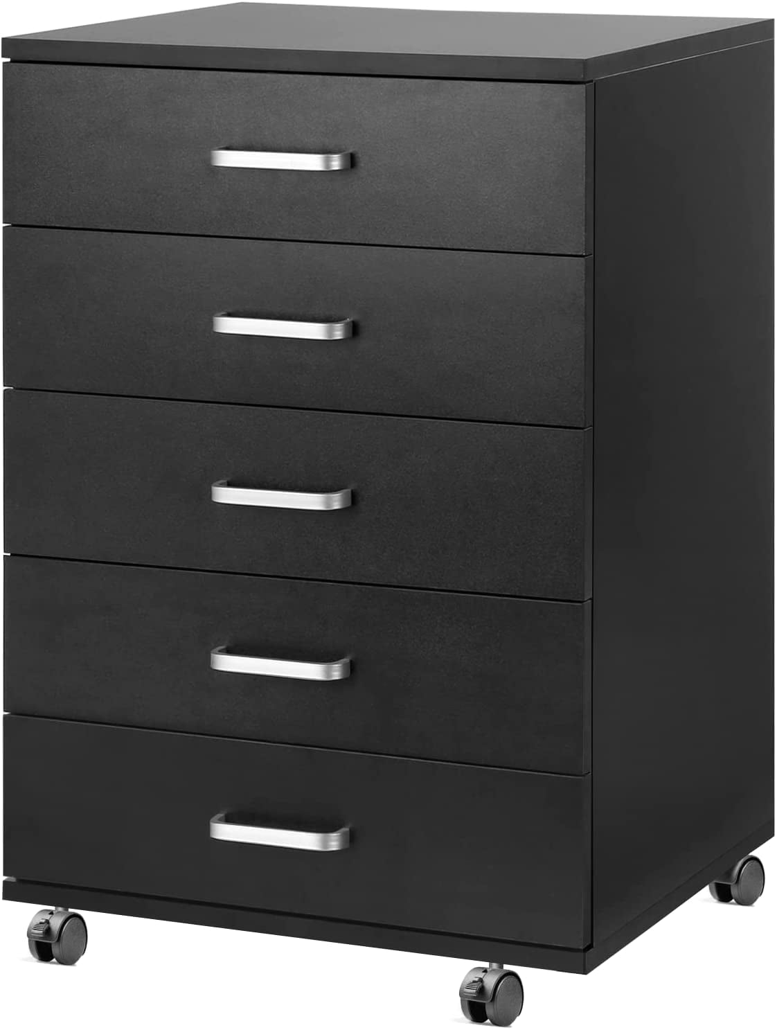 TUSY 5Drawer Chest, Storage Dresser with Wheels, Black