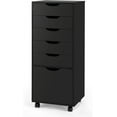 thumbnail image 1 of TUSY 5-Drawer Organizer with Bottom Cabinet Storage, Tall Chest of Drawers with Caster Wheels, Storage Cabinet for Home Office, Black, 1 of 7