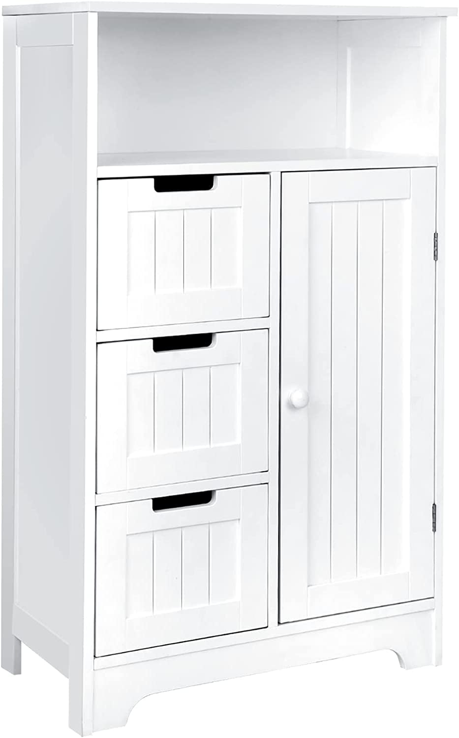 Stanly Bathroom Floor Cabinet Wooden Storage Organizer with 1 Door and 3  Drawers, Free-Standing