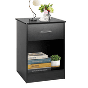 TUSY Nightstand, Bedside Furniture, End Table, Small Dresser with Drawer, Open Storage Shelf, Durable Wood Top, for Bedroom, Living Room, Black