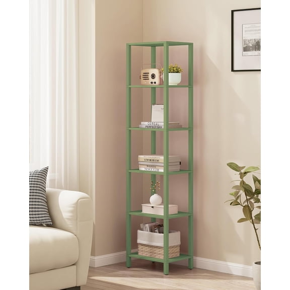 TUTOTAK Bookshelf, 6-Tier Tall Book Shelf, Narrow Bookcase for Small Space, DIY Stackable Bookshelf, for Living Room, Office, Study, Entryway, Industrial, Olive Green BS01BOG006