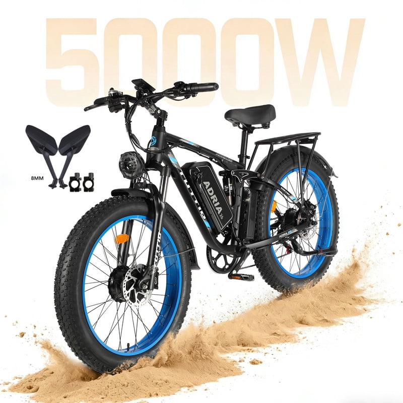 TUTTIO 5000W Dual Motor Electric Bike for Adults Max 46mph, 26x4in Fat Tire All Terrain E-Mountain Bike, 52V 25Ah Full Suspension E Bike, 7-Speed Gear Electric Bicycle UL2849