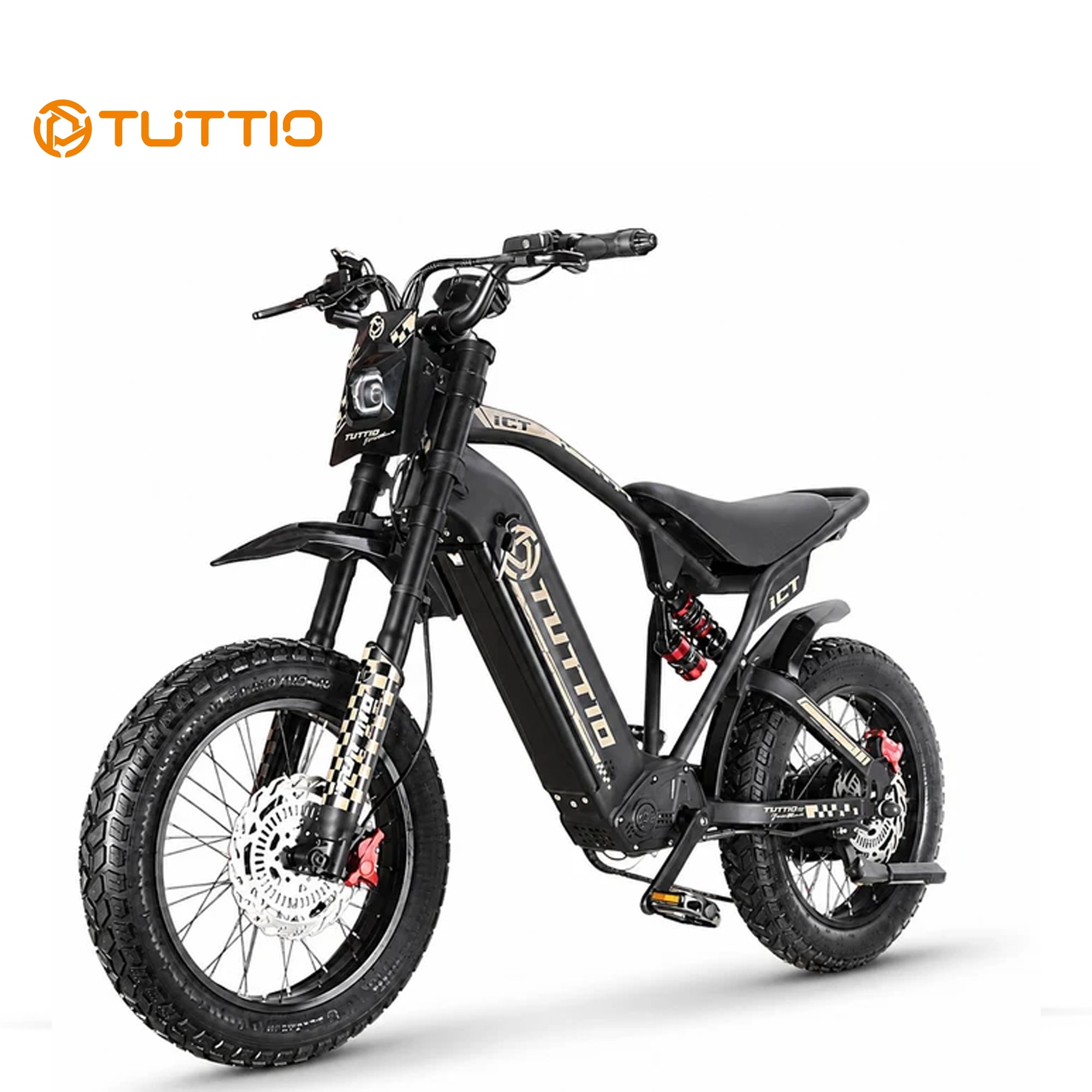TUTTIO ICT Electric Dirt Bike for Adults Teen, 4000W Full Suspension Motorcycle, 60V 25AH, 28 MPH, equipped with Speedometer，7-Speed