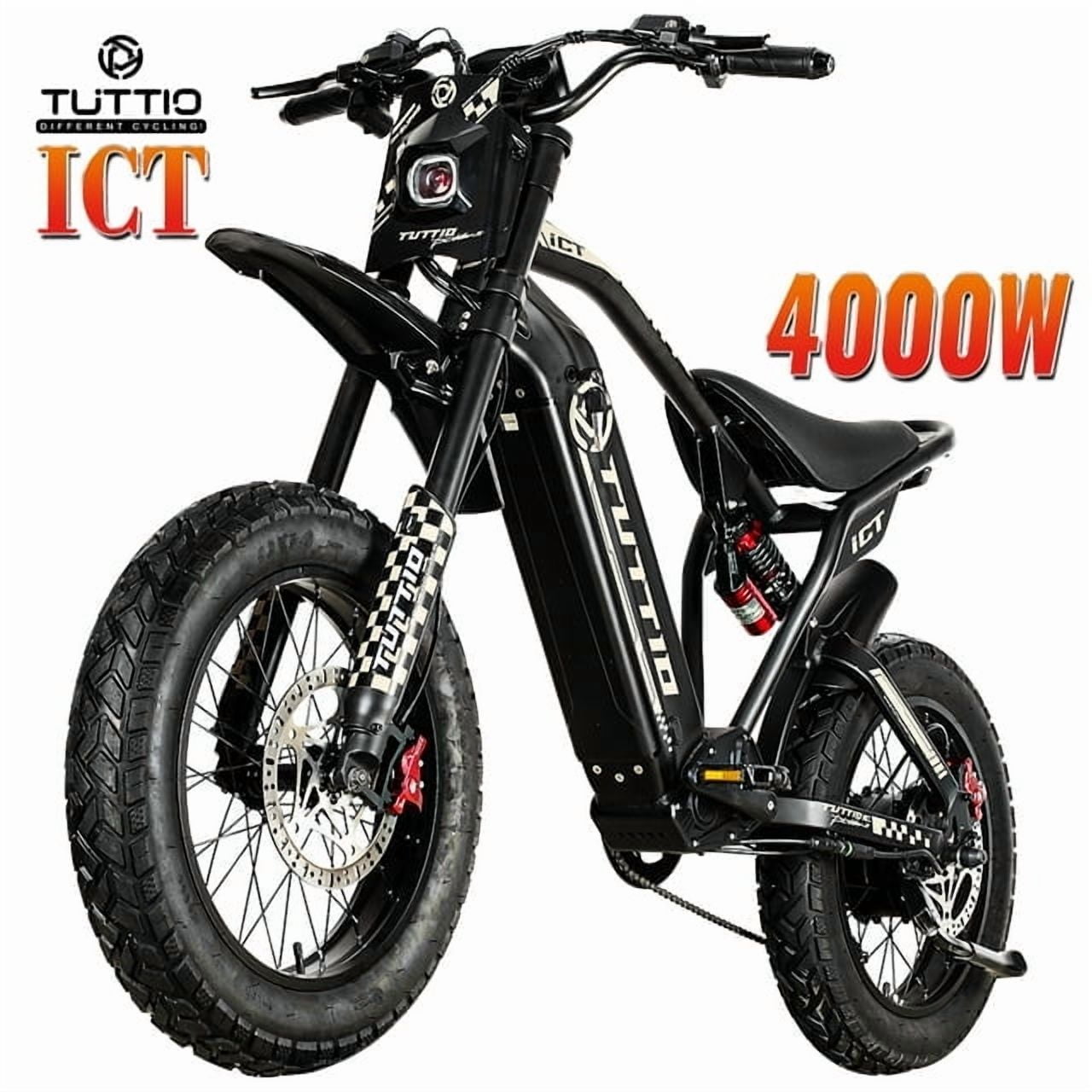 TUTTIO ICT Electric Dirt Bike for Adults Teen, 4000W Full Suspension Motorcycle, 60V 25AH, Max 49 MPH, 7-Speed Ebike