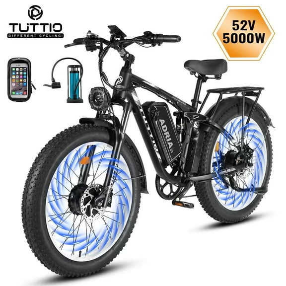TUTTIO Adria26 Electric Mountain Bike for Adults 26", 5000W All Terrain Off-Road E-Bike, 52V 30Ah Battery, Max 46Mph, 100 Miles Range
