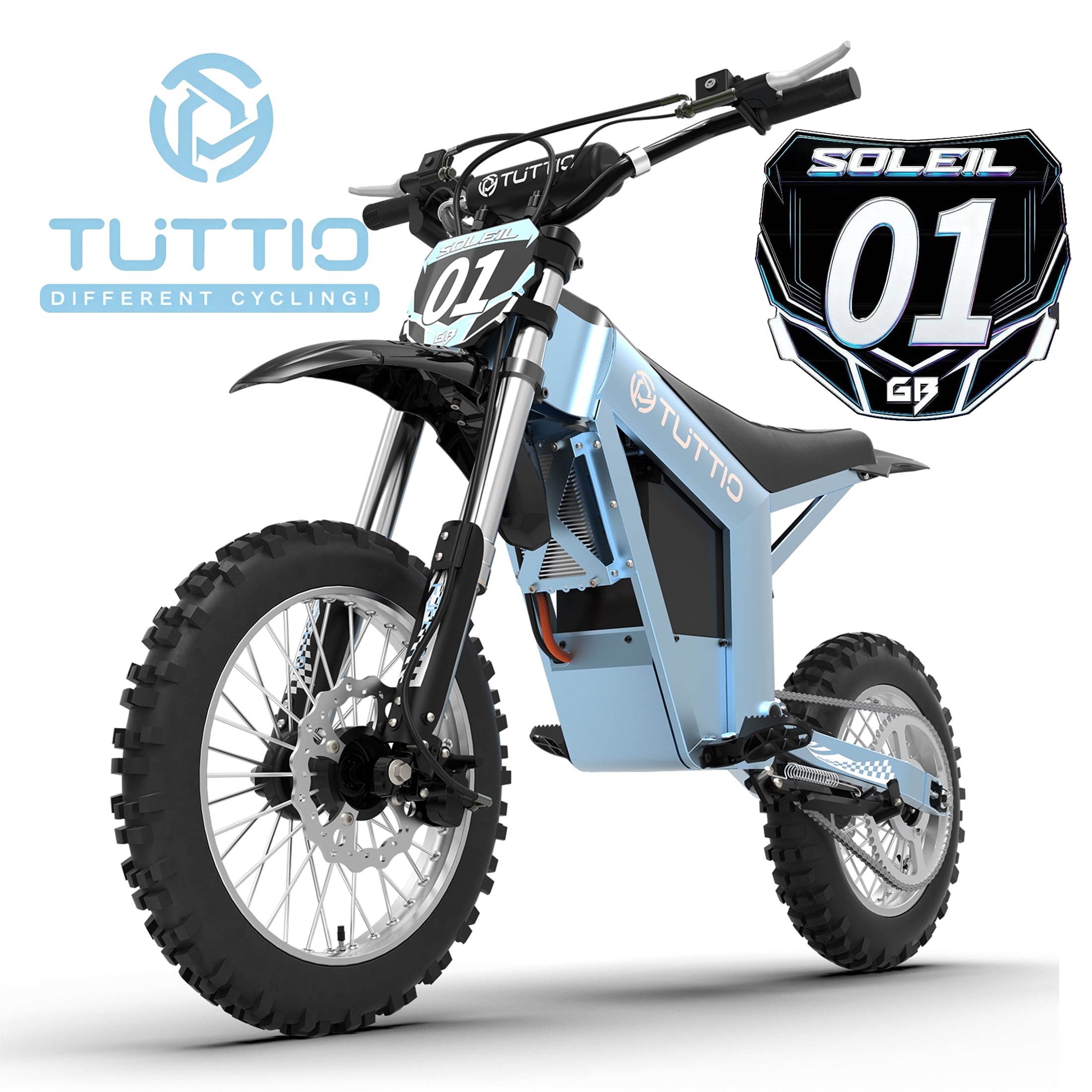 TUTTIO Soleil01GB 3000W Adult Electric Dirt Bike, 48V 21Ah Long-Range Battery, 37MPH Max Speed, 3-Speed All-Terrain Off-Road E-Motorcycle, UL 2849 Certified, Glacier Blue