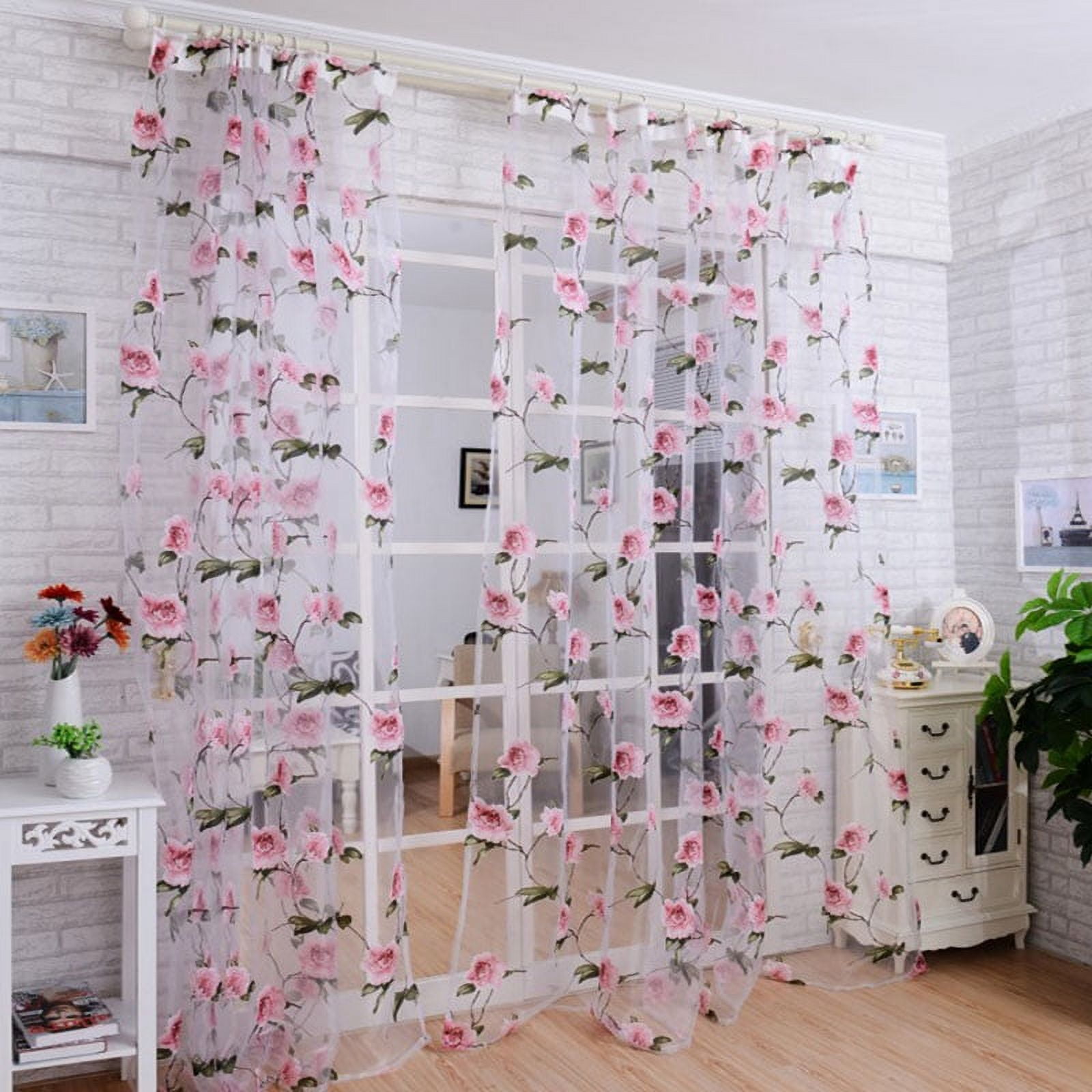 TUTUnaumb 2022 Winter Brilliant Peony Tulle Window Screens Door Balcony Curtain Sheer Cover Pkfor -Pink