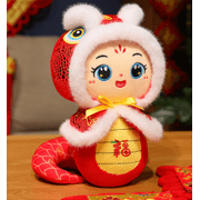 TUTUnaumb 2025 Chinese Year of Snake Ornament Koi Snake New Year's Mascot Doll Traditional Chinese Lucky Plush Toy for Wealth Abundance Zodiac Snake Year Gifts Home Ornament, 7.87Inch-Red