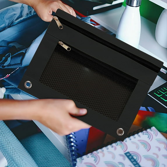 TUTUnaumb 2PC Pencil Pouch for 3 Ring Binder, Binder Pencil Case with Smooth Zipper, Clear Window Pencil Case for Binder, Big Capacity 3 Ring Binder Pencil Bag with 3 Reinforced Grommets-E