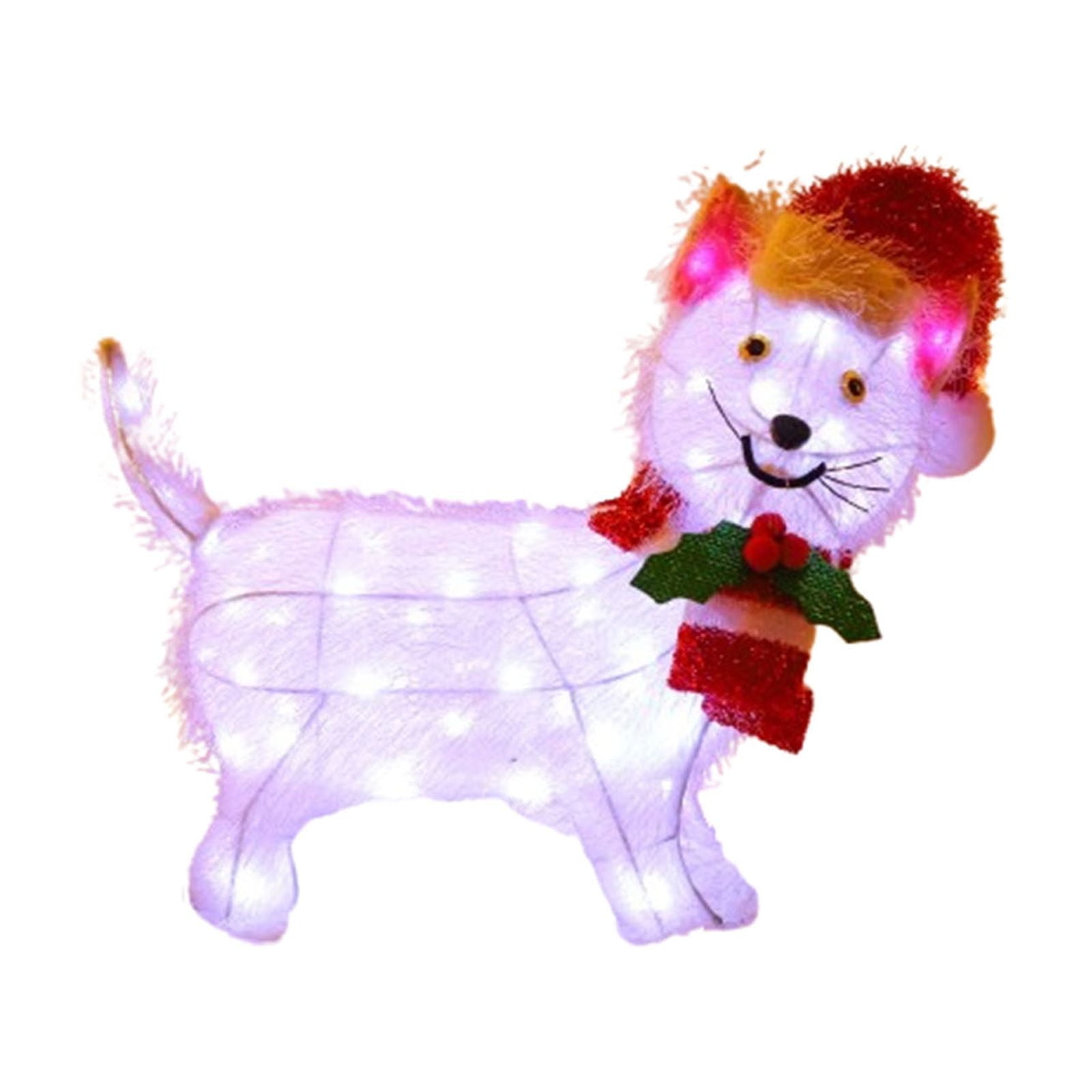 TUTUnaumb 3D Light Up Cat Figurine with Christmas Hat Outdoor Yard Decorations Battery Operated LED Lighted Patio Decor Christmas Cat Holiday Decoration for Outside Lawn Garden Yard Landscape-White