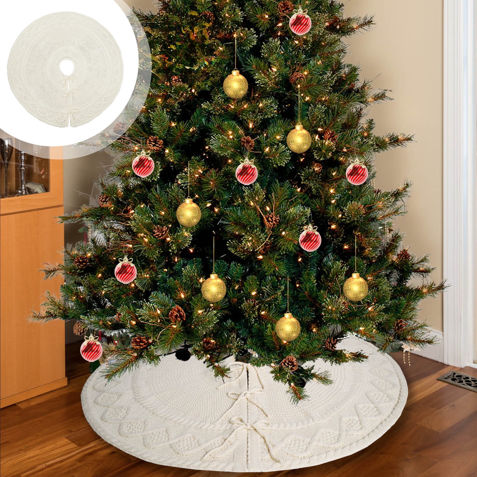 TUTUnaumb 48 Inches Beige Knitted Christmas Tree Skirt, Small Tree ...