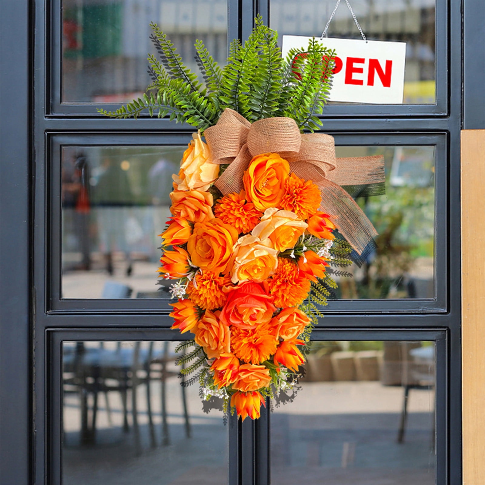 TUTUnaumb Artificial Carrots Flower Teardrop Wreath Easter Hanging Decor Carrots Swag with Easter Bunny Floral Wreath Garland for Easter Front Door Welcome Wall Hanging Decor-Orange