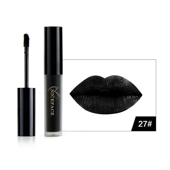 TUTUnaumb Black Matte Lipstick, Velvet Liquid Black Lip Gloss Matte Black Lipstick Non Stick Cup Lip Stain Waterproof Long Lasting Lipstick Black Makeup 10ml-Black