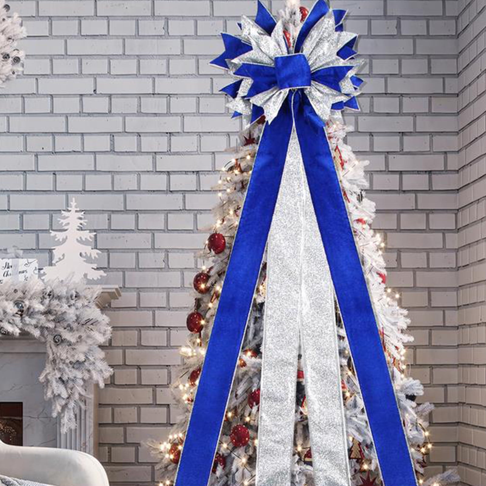 TUTUnaumb Blue White Christmas Tree Topper, 55x12 Inches Toppers Bow ...