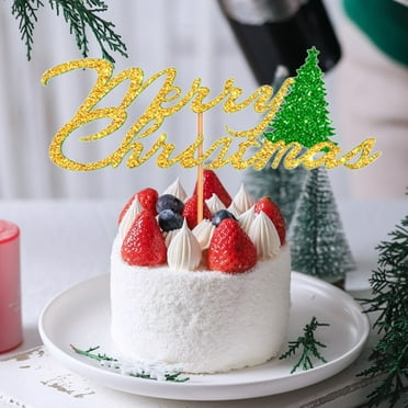 TUTUnaumb Christmas Cake Topper Merry Christmas Cupcake Toppers Xmas Holiday Cake Toppers Festive Decorative Cake Accessories Party Cake Decoration for Christmas Party Supplies 1Pc-Gold