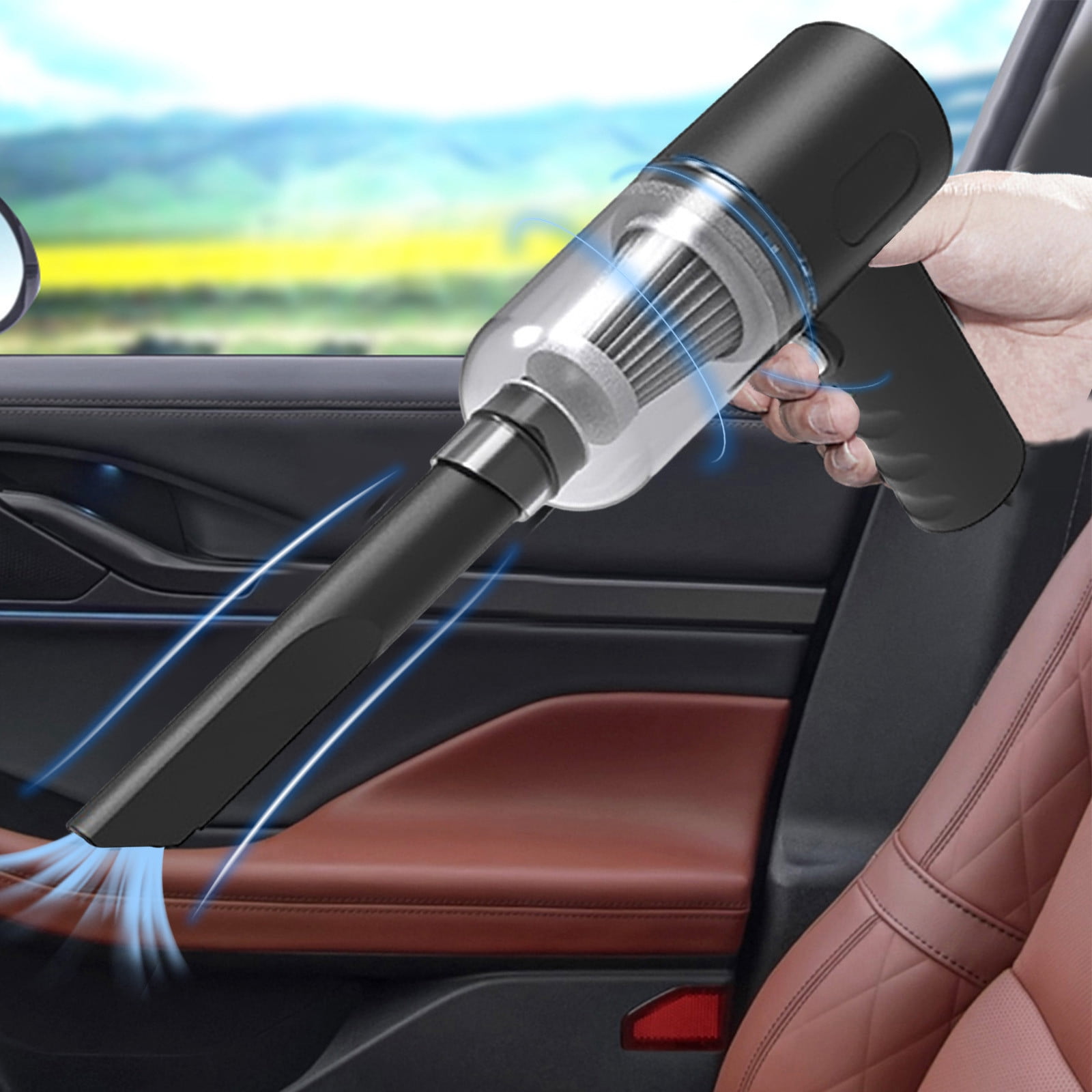 TUTUnaumb Cordless Car Vacuum Cleaner, 120W Powerful Suction Car Vacuum, Handheld Wireless Vacuum Cleaner Car \u0026 Home Use, Washable Filter, USB Folding Dusts Buster for Car Home Office-Black