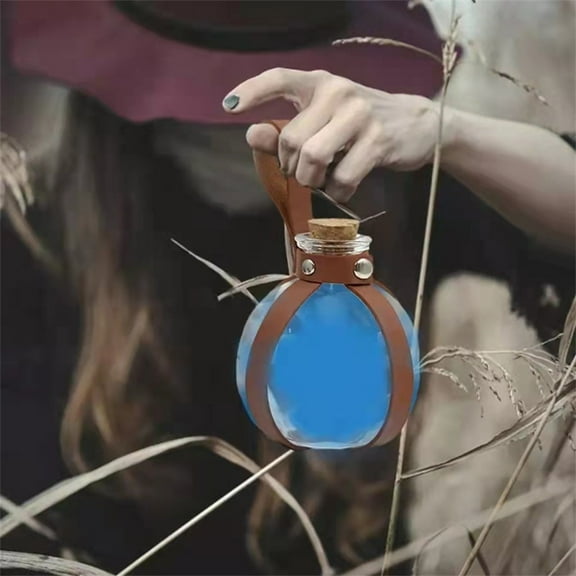 TUTUnaumb Cork Potion Bottle Witch And Magician Halloween Decorations Dark Cork Potion Bottle Round Spherical Glass Bottle With Medieval Knight Leather Belt For Cosplay Accessories 250 ML-Brown