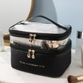 thumbnail image 1 of TUTUnaumb Double-layer Cosmetic Bag Makeup Organizer Bag Travel Accessories Dorm Room Essentials Toiletry Bag Solid Color Portable INS Fashion Waterproof Portable Large Capacity Storage Bag-Black, 1 of 3