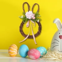 TUTUnaumb Easter Bunny Spring Wreath for Front Door,Easter Rabbit Door Wreath with Bowknot,Easter Egg Wreaths Spring Garland Easter Decor Farmhouse Wreath for Indoor Outdoor Porch Window Decor-Pink
