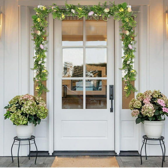 TUTUnaumb Easter Garland Artificial Spring Floral Vine Garlands with Easter Egg Pastel Easter Egg Garland Decoration for Home Kitchen Mantle Fireplace Door Indoor Outdoor Holiday Easter Party