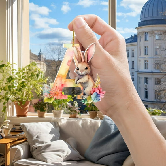 TUTUnaumb Easter Ornaments 26 Letter Bunny Initial Letter A Pendants Cartoon Pendant for Kids Acrylic Rabbit Figures DIY Hanging Gift for Party Supplies Birthday Gift 2025 Bunny Decor for Boy Girl-A