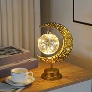 TUTUnaumb End-of-Year LED Iron Moon Lamp Ball Lamp Muslim Festival Decorative Lamp Bedroom Table Lamp Atmosphere Modeling Lamp Moon Ball Lamp Spot Promotion-Golden