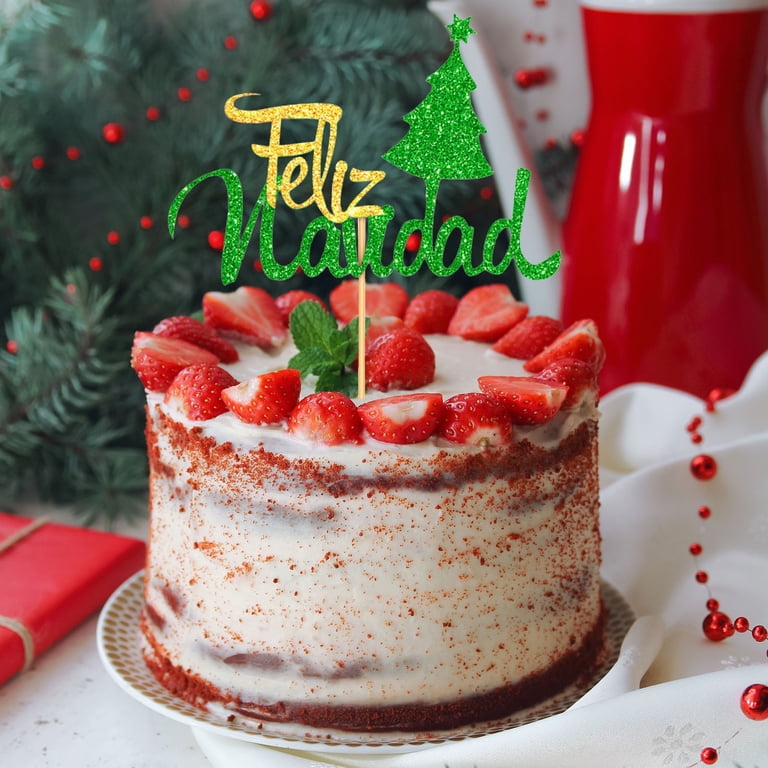 Merry Christmas Cake Topper - Glitter Santa Claus Decoration For Xmas Holiday Party Cakes