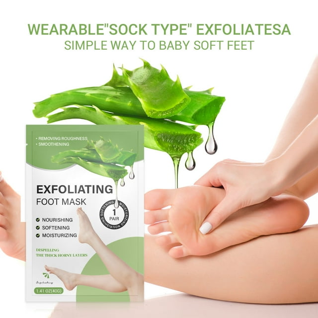 TUTUnaumb Foot Mask Removing Dead Skin Moisturizing Foot Mask Exfoliating And Nourishing Foot Care Hydrating Intensely Moisturizes, Repairs, Softens Rough Dry Skin on Feet 40g 2PC (Aloe Vera)-Green