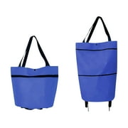 TUTUnaumb Grocery Store Shopping Cart Foldable Portable Shopping Bag Trolley Cart Tug Bag with Handle Belt and Foldable Wheels Storage Trunks & Bag Storage Basket Home Organizer-Blue
