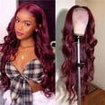 thumbnail image 1 of TUTUnaumb Lace Front Wigs Human Hair Glueless Wine Red Colored Body Wave Wigs Pre Plucked with Baby Hair 180 Density 13x4 HD Transparent Frontal Wigs for Women 28Inch-Red, 1 of 9
