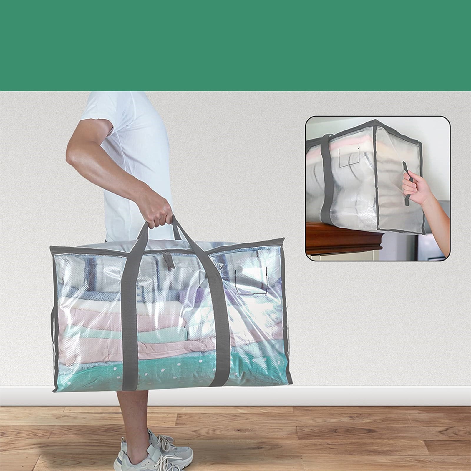 TUTUnaumb Large Clear Blanket Storage Bags for Bedding with Zipper Handles Oversized Comforter Storage Bag King Size Folding Plastic Bedding Storage for Clothes Bed Sheet Pillow Toys Gray Walmart