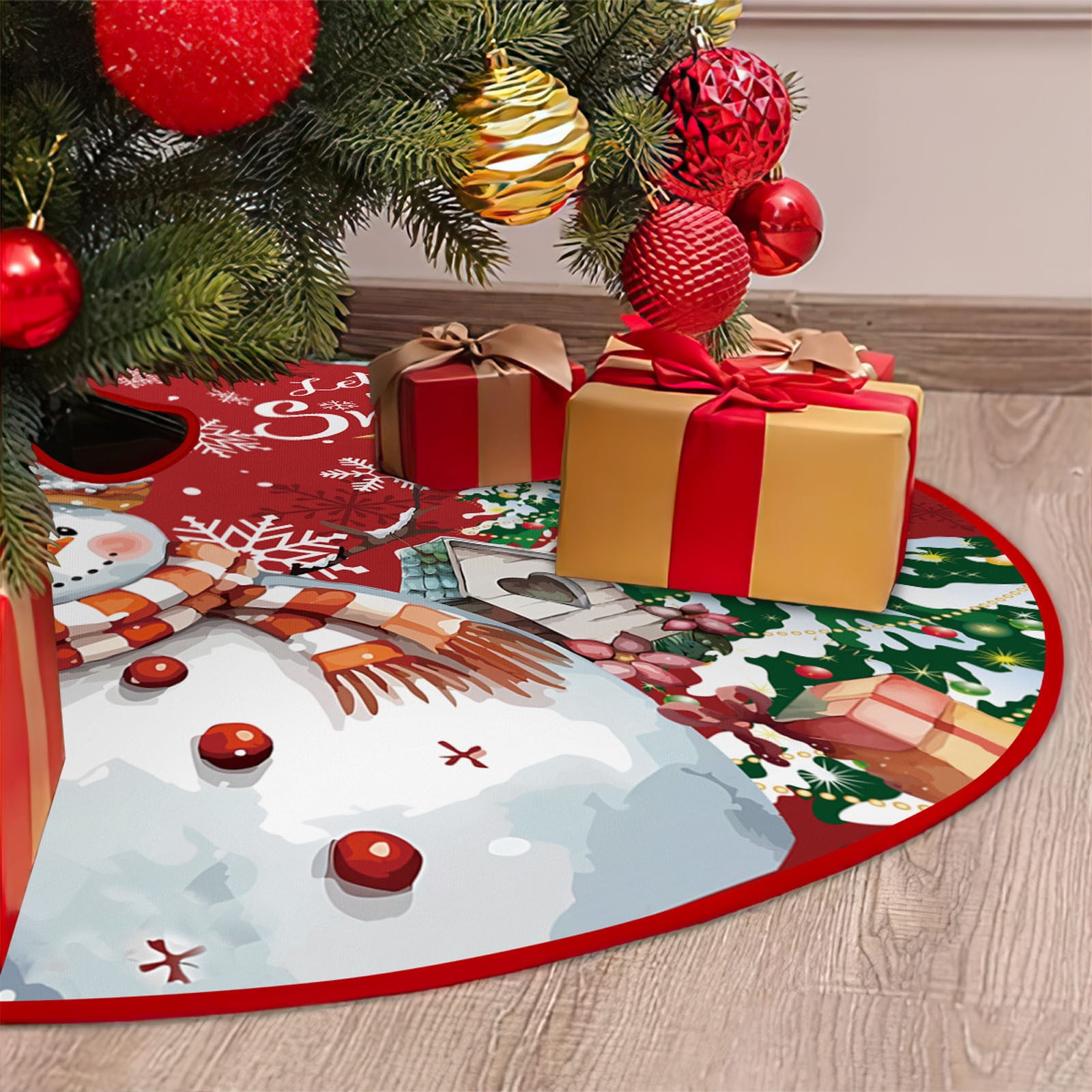 48-Inch Gingerbread Man Christmas Tree Skirt - Soft Winter Holiday Mat With Drawstring For 6-7.5 Ft Trees