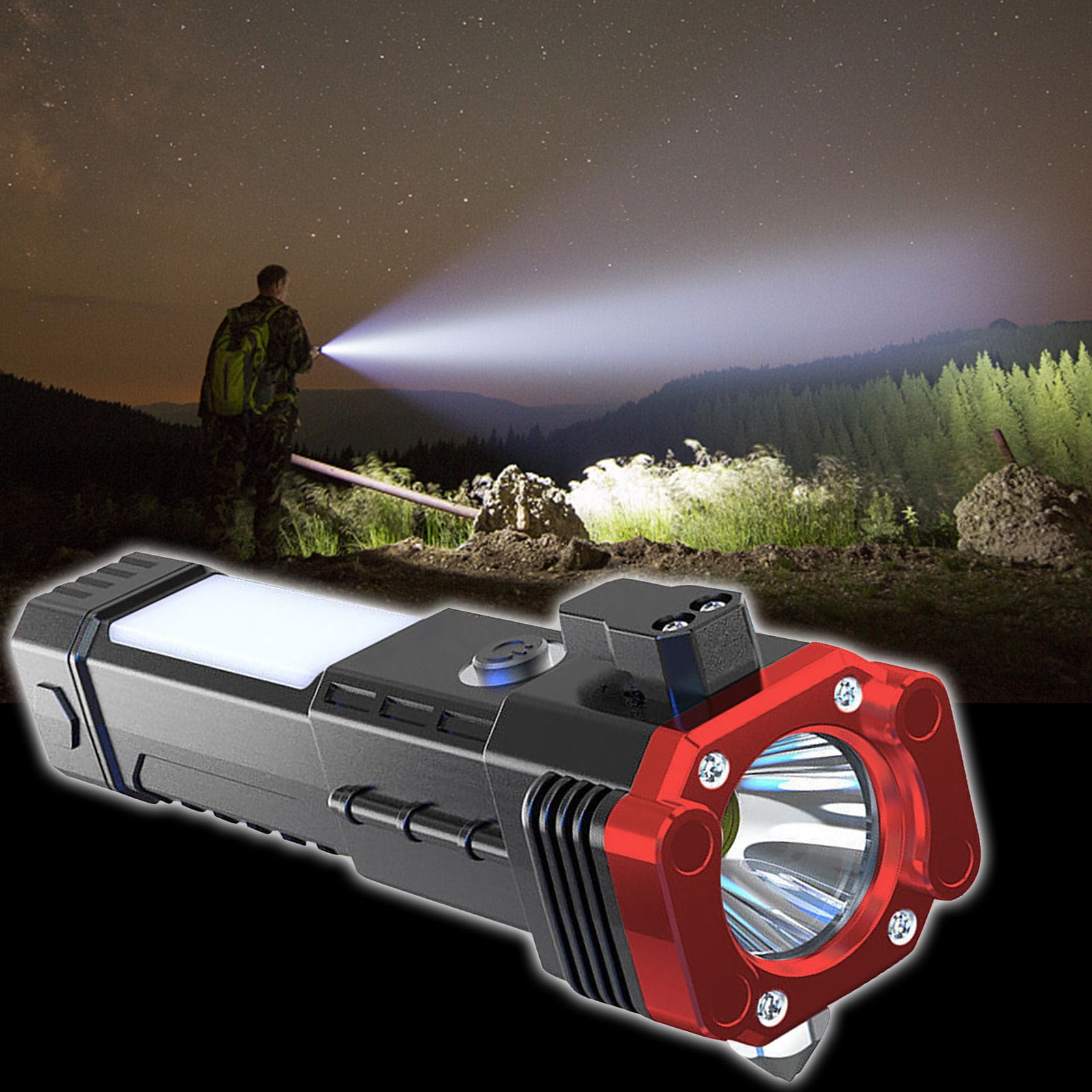 Outdoor Emergency LED Flashlight Multi-functional Safety Hammer Torch Light  Tool
