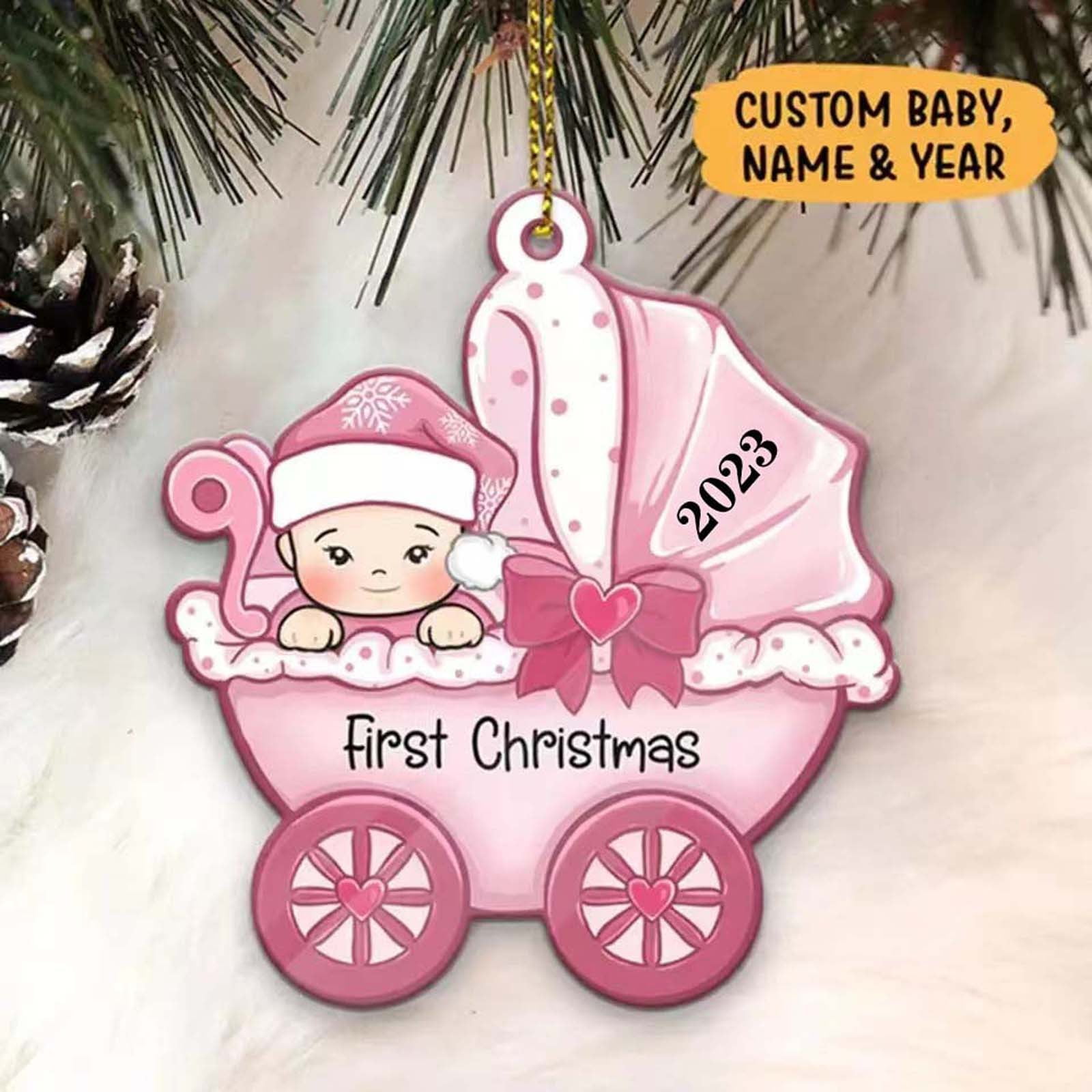 TUTUnaumb Personalized Baby's First Christmas Ornament 2023, Baby Girl Carriage Xmas Tree