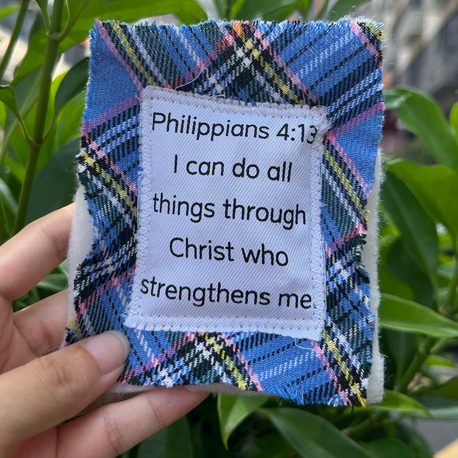 Darciamou Pocket Prayer Quilt With Cross – Handmade Vintage Squares, Serenity Poem, 3.25x3 Inches