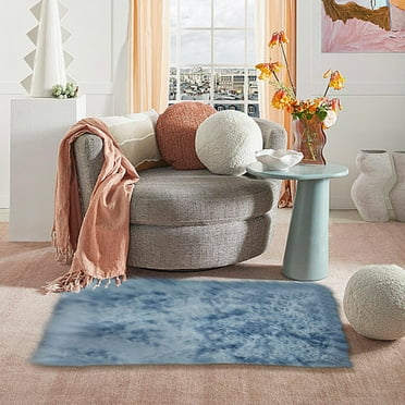 TUTUnaumb Soft Area Rugs for Living Room Bedroom 1.9x5.2 Feet Fluffy Fuzzy Furry Shaggy Aesthetic Carpet Plush High Pile Floor Rug for Nursery Kids Room Dorm Home Decor Tie-Dyed Light-Dark Blue