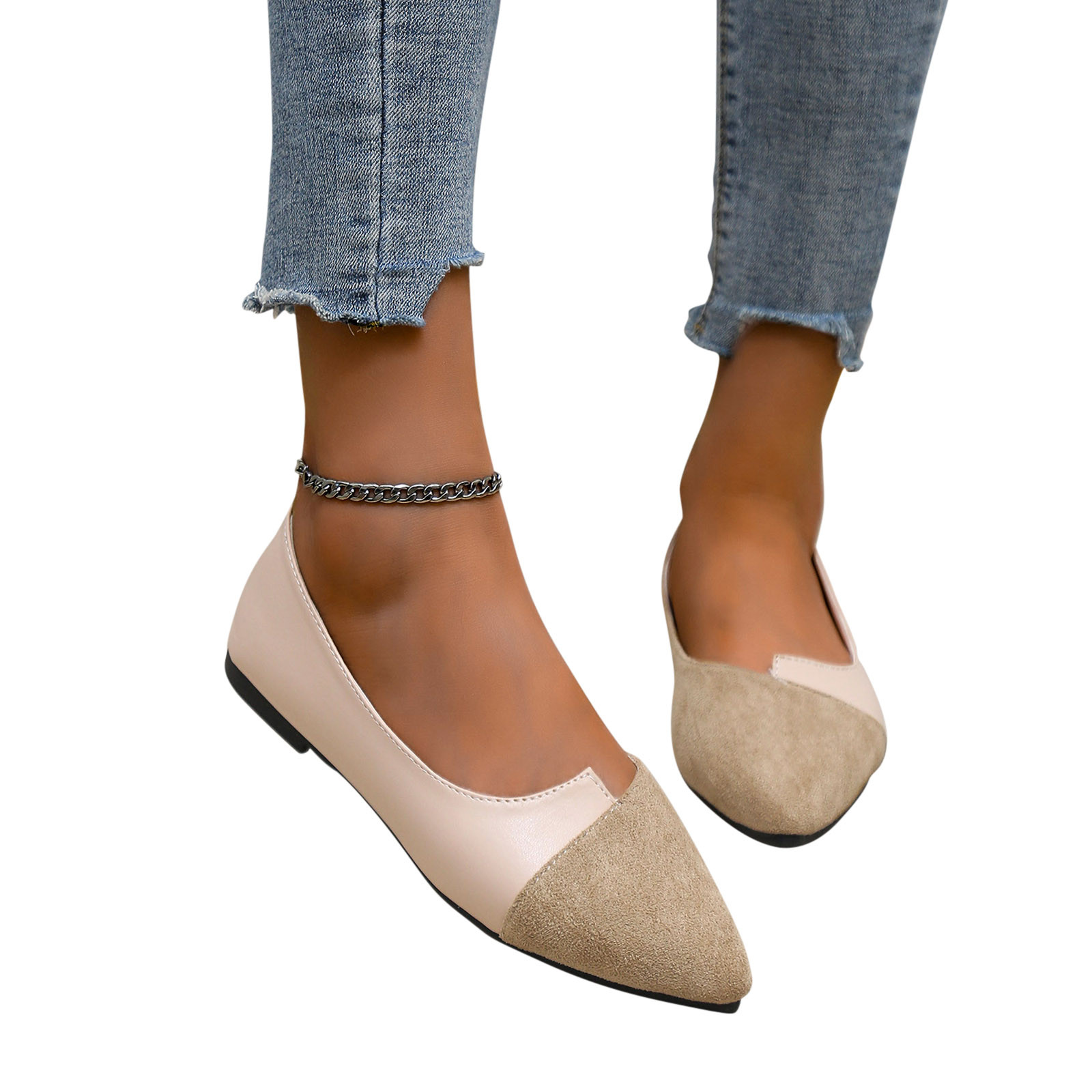 TUTUnaumb Women s Flat Shoes Size 4.5 Casual Single Shoes Women s Flat Color Contrast Pointed Irregular Shallow Mouth Slip On Fashion Versatile