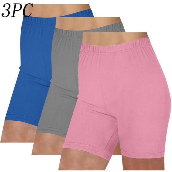 TUWABEII 3PCS Women High Waist Sports Shorts Running Dance Volleyball Short Pants Yoga Workout Solid Color Soft Stretch