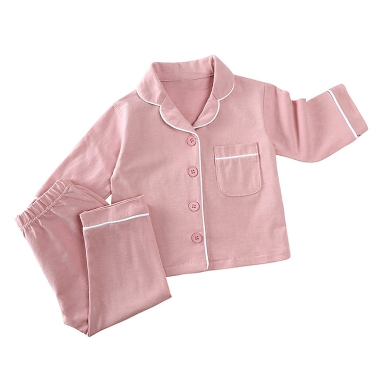 TUWABEII Button Front Top and Shorts Pajama Set Toddler Baby Kids Winter Boys Girls Solid Color Long Sleeved Home Wear Nightwear Suit Under 20 Walmart