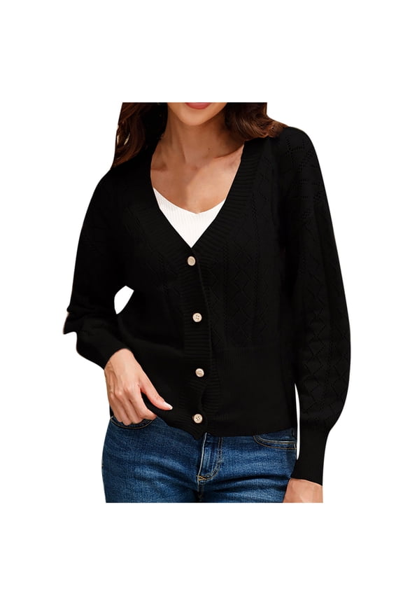 Cardigan Sweaters for Women,Women's Casual Solid Color Button Loose Knit Top Sleeve V-Neck