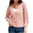 thumbnail image 1 of TUWABEII Cardigan Sweaters for Women,Women's Casual Solid Color Button Loose Knit Top Sleeve V-Neck, 1 of 8