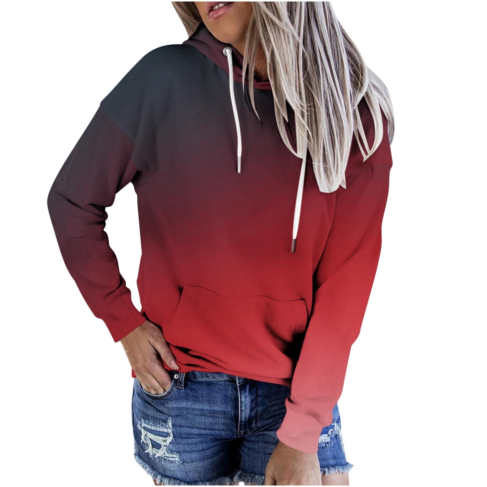 TUWABEII Hoodies for Womens Casual Sweatshirt Patchwork Ladies Hooded Blouse Pullover Walmart