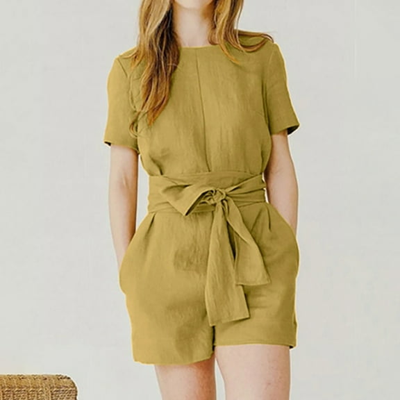 TUWABEII Jumpsuit for Women,Fashion Women Summer Casual Short Sleeve Color V-Necks