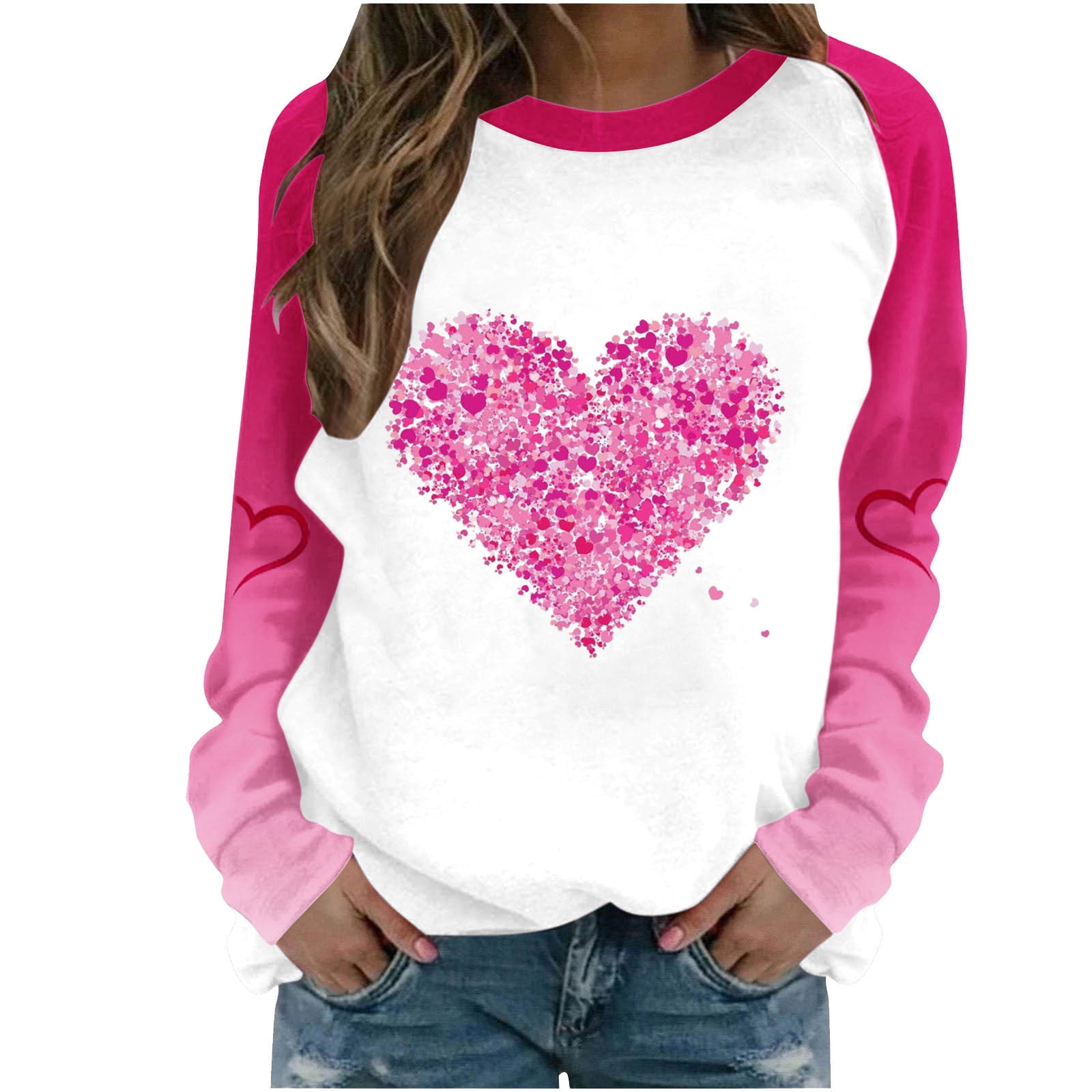 TUWABEII Love Heart Shirt Valentines Day Plus Size Pullover,Women's 's ...