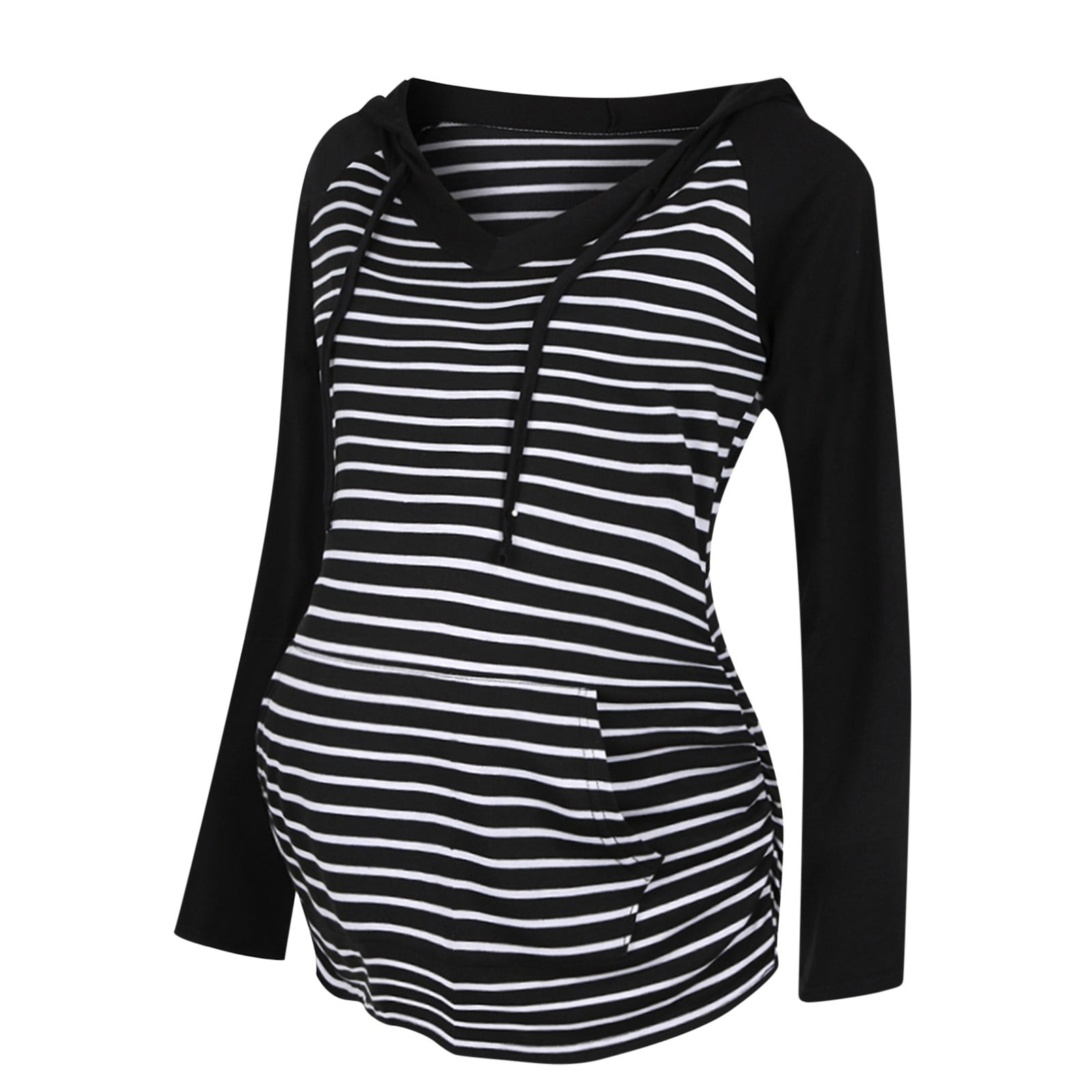TUWABEII Maternity Hoodie Long Sleeves Shirt Women Striped Print Sleeve