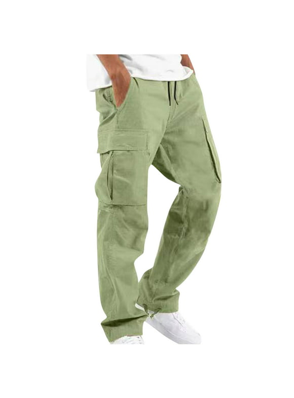TUWABEII Men's Cargo Pants Men Solid Casual Multiple Pockets Outdoor Straight Type Fitness Pant Trousers